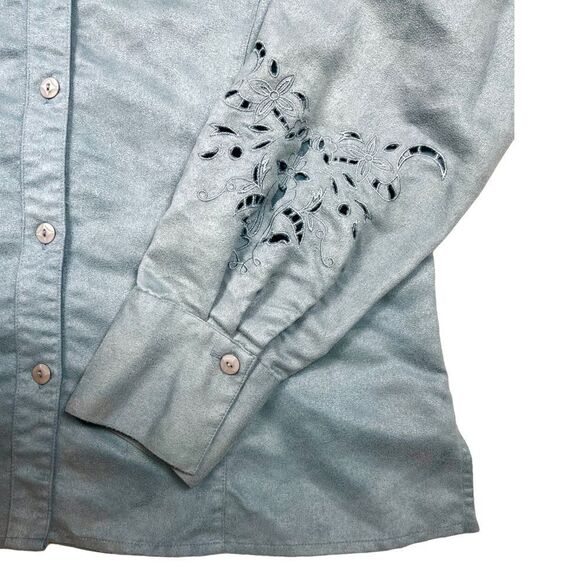 Norton Mcnaughton Light Blue Faux Suede Button Up Eyelet Detail Button Up Shirt - Picture 6 of 9
